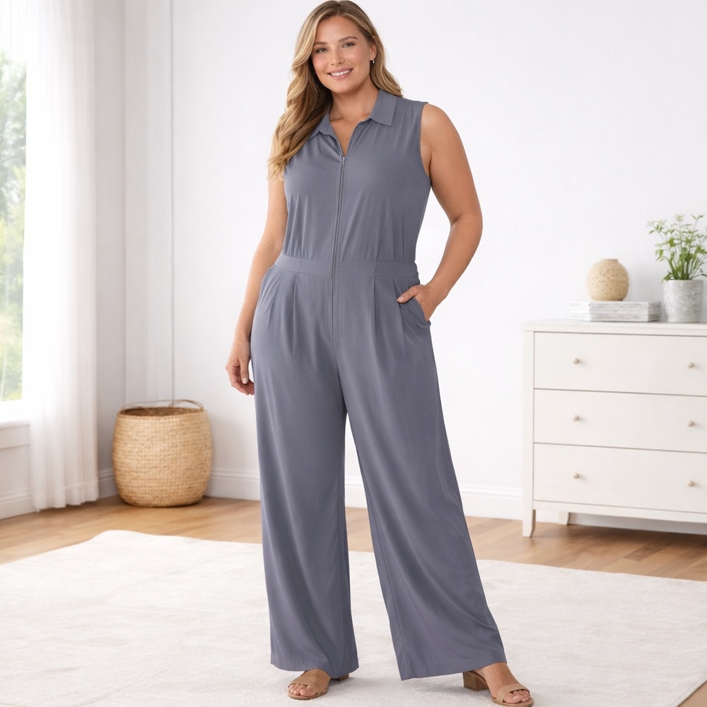 ✨ Athleta Sleeveless Zip-Up Wide Leg Jumpsuit | Size 16 Tall (Altered)